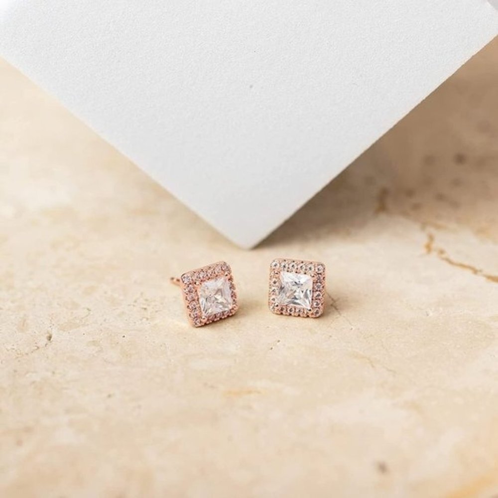 Rose Gold Princess Cut Earrings